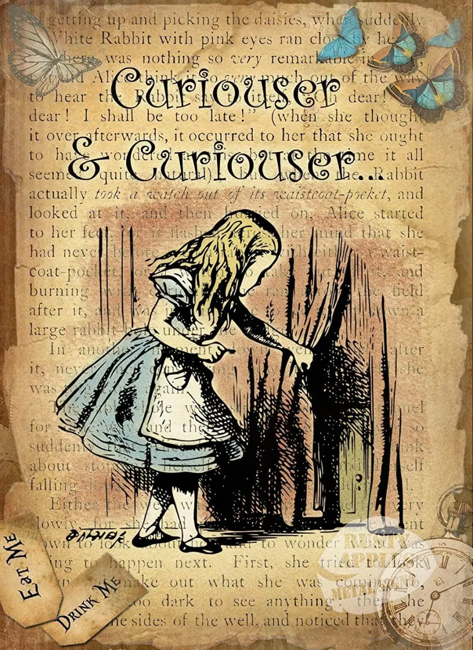 Alice in Wonderland Curiouser & Curiouser Designed Large Metal Wall Art