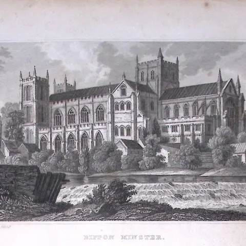 Ripon Minster Yorkshire 198 Years-Old Thomas Allen Antique Steel Engraving-88