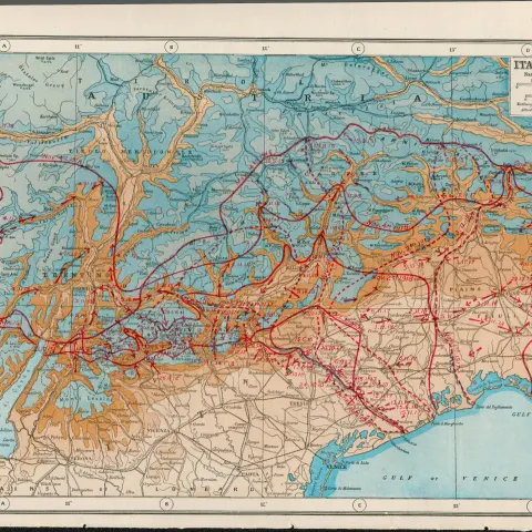 WW1 The Italian Front Coloured Antique Map 1922.