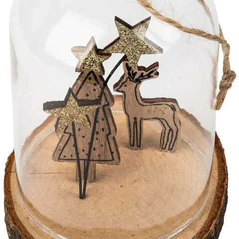 6 x GLASS DOME & WOOD CHRISTMAS DECORATION (Reindeer)