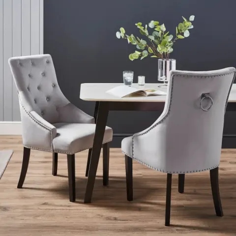 (37/5L) RRP £115. Annabelle Velvet Dining Chair Grey. (H102x W56x D72cm).