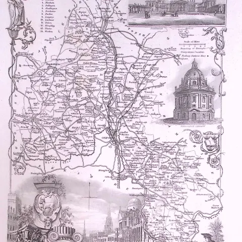 County Oxfordshire Detailed 178 years-Old Antique Steel Engraving Map-21-TR