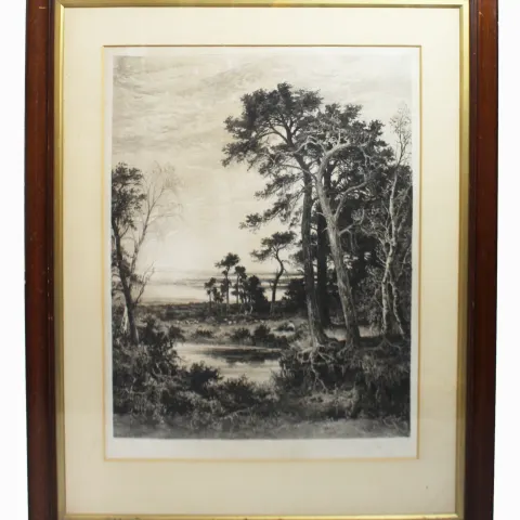 Large Edwardian Landscape Engraving Set in Mahogany Frame