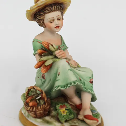 Capodimonte Girl Picking Sweetcorn Figurine