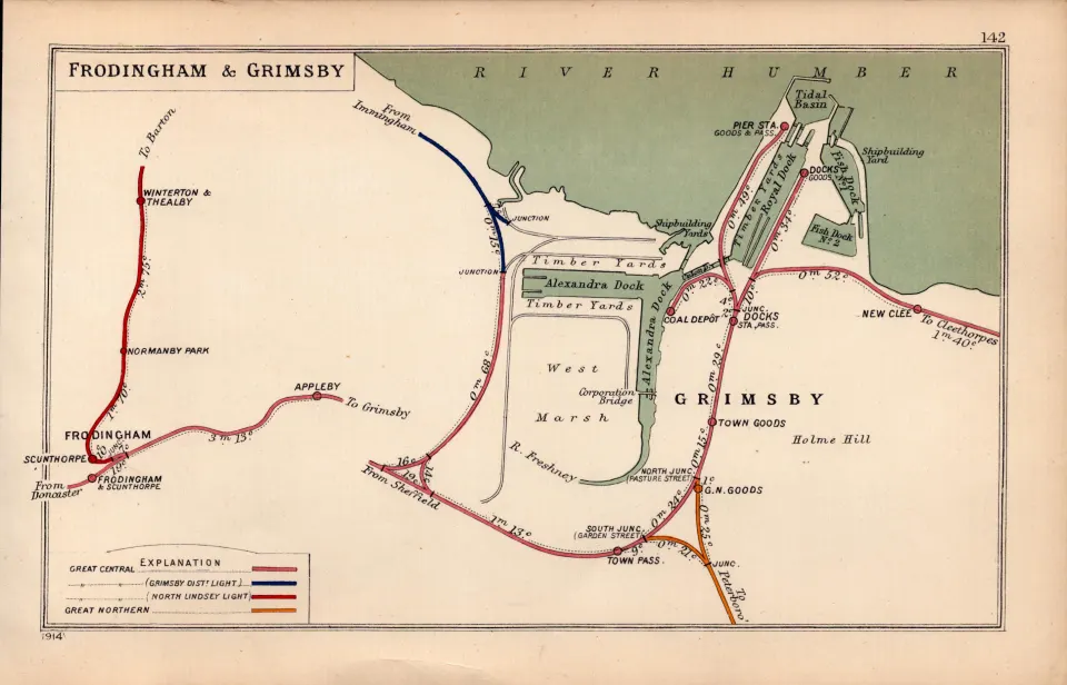 Frodingham & Grimsby Antique Detailed Railway Junction Diagram-142.
