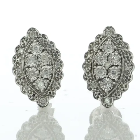 9ct White Gold Marquise Cluster Diamond Stud Earring 0.16 Carats