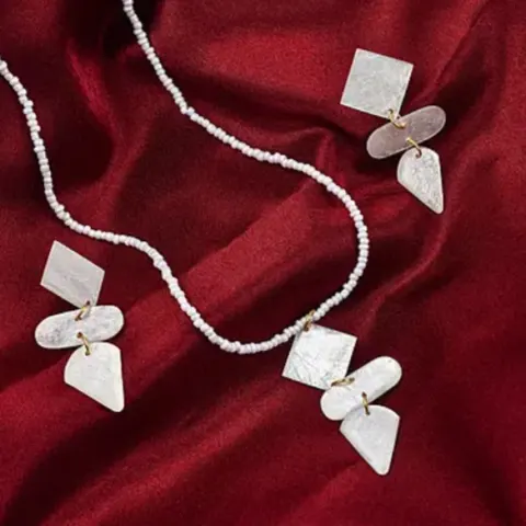 NEW! 2 Piece Set - White Shell Pearl Pendant with Necklace and Earrings
