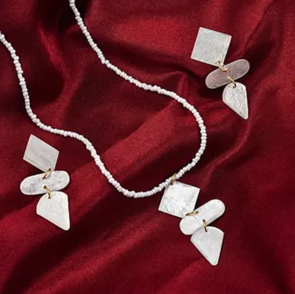 NEW! 2 Piece Set - White Shell Pearl Pendant with Necklace and Earrings