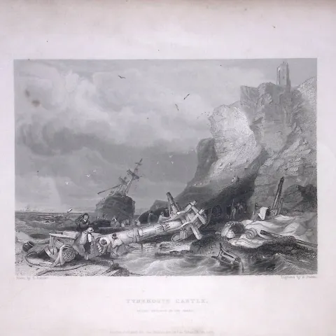 Tynemouth Castle WH Bartlett 1842 Antique Steel Engraving-1-TR