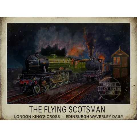 Flying Scotsman   Night Steam Train  Large Metal Wall Art