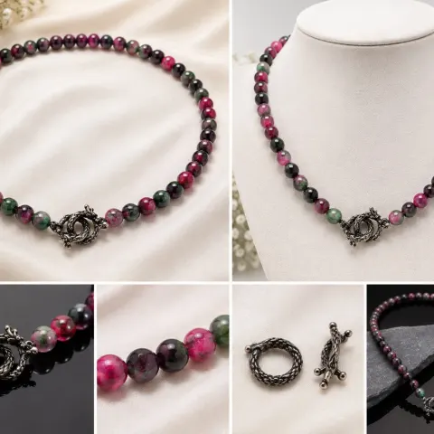 Multicolour Gemstone Beaded Necklace with Dragon Clasp