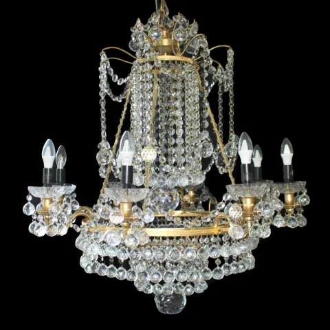 Designer Profusely Dressed Crystal Gilt Metal Chandelier