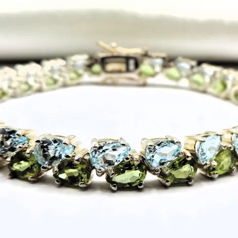 Sterling Silver Topaz & Peridot Tennis Bracelet 13.5 Carats New with Gift Box