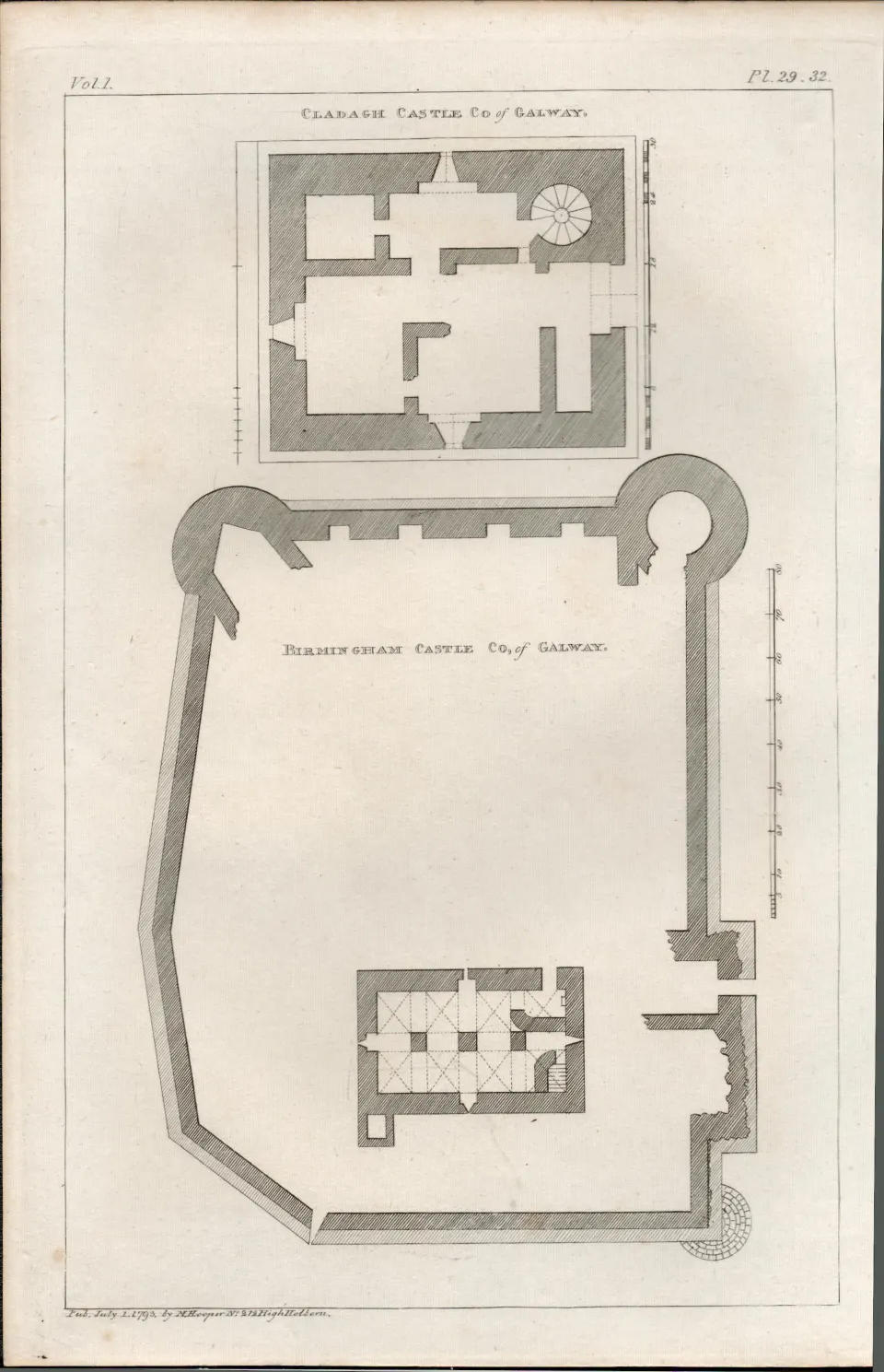 Claddagh Castle Plan Co Galway Rare 1791 Francis Grose Antique Print.