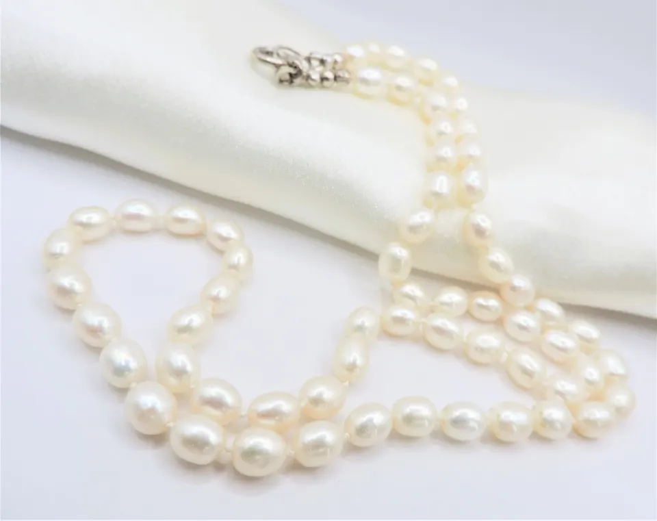 Single Strand Cultured Pearl Necklace Silver Clasp With Gift Pouch
