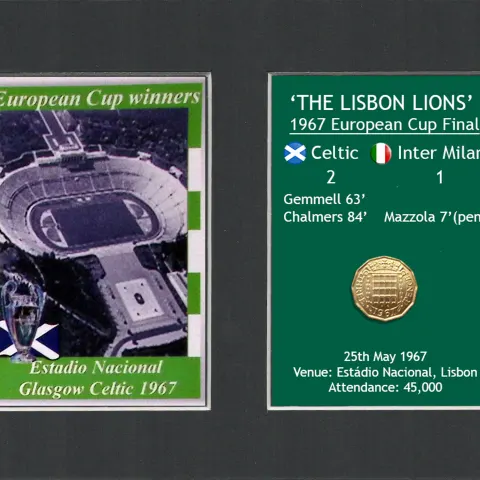 The Stadium Celtic FC European Cup Mount & Original Half-Crown Coin Metal Art
