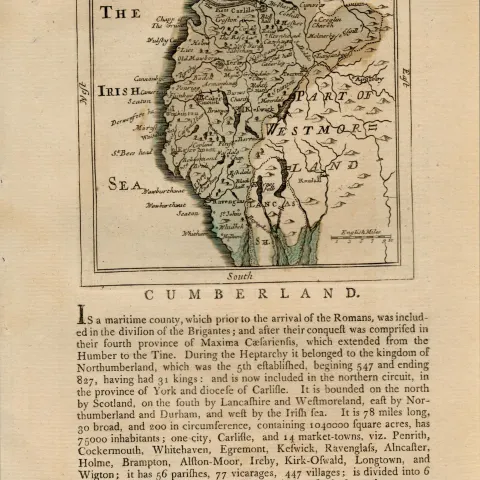 Cumbria Antique c1783 F Grose Copper Coloured George III Map.