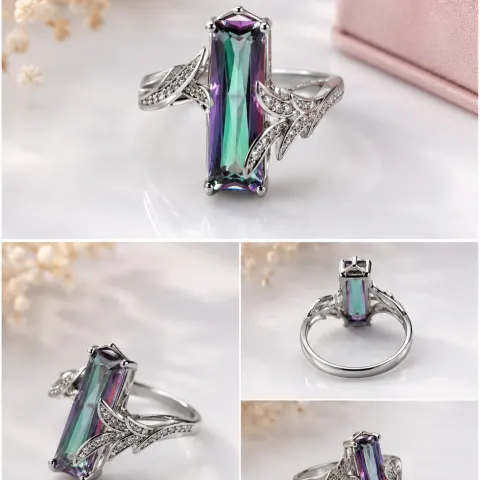 Multicolour Faceted Stone Ring – Size 18