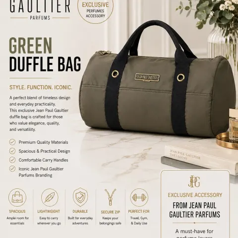 Jean Paul Gaultier Parfums Green Duffle Bag | New Luxury Weekend Gym Travel Bag | Olive Green