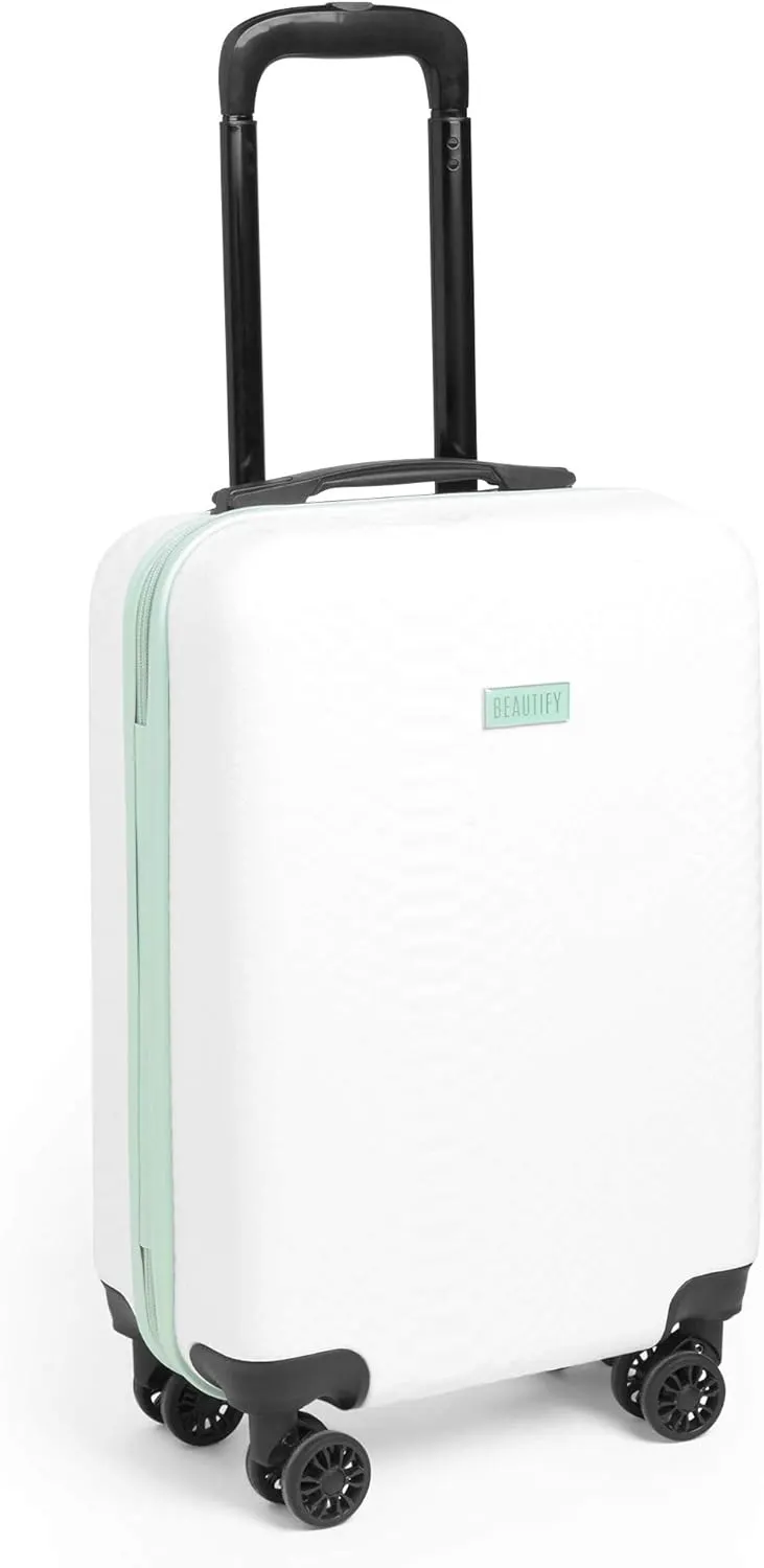 Brand New Cabin Suitcase,, White & Mint  Lightweight Wheeled Hand Luggage