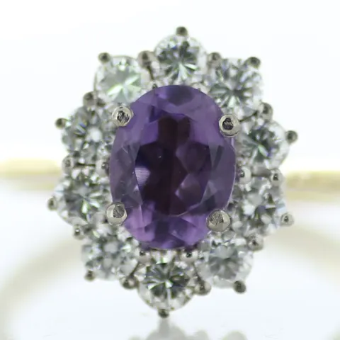 18ct Yellow Gold Oval Cluster Claw Set Diamond And Amethyst Ring (A1.28) 1.00 Carats