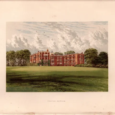Temple Newsam Leeds Yorkshire Gilt-Edge Coloured Antique Book Plate.