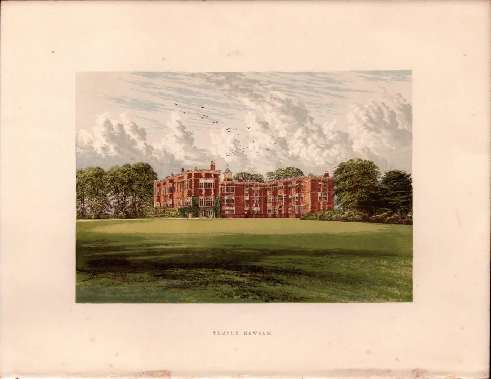 Temple Newsam Leeds Yorkshire Gilt-Edge Coloured Antique Book Plate.