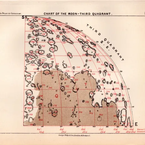 Moon Third Quadrant Victorian 1892 Atlas of Astronomy- 25.