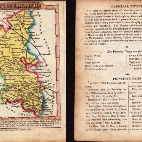 Buckinghamshire Engraved Hand Coloured George IV Map & Text.