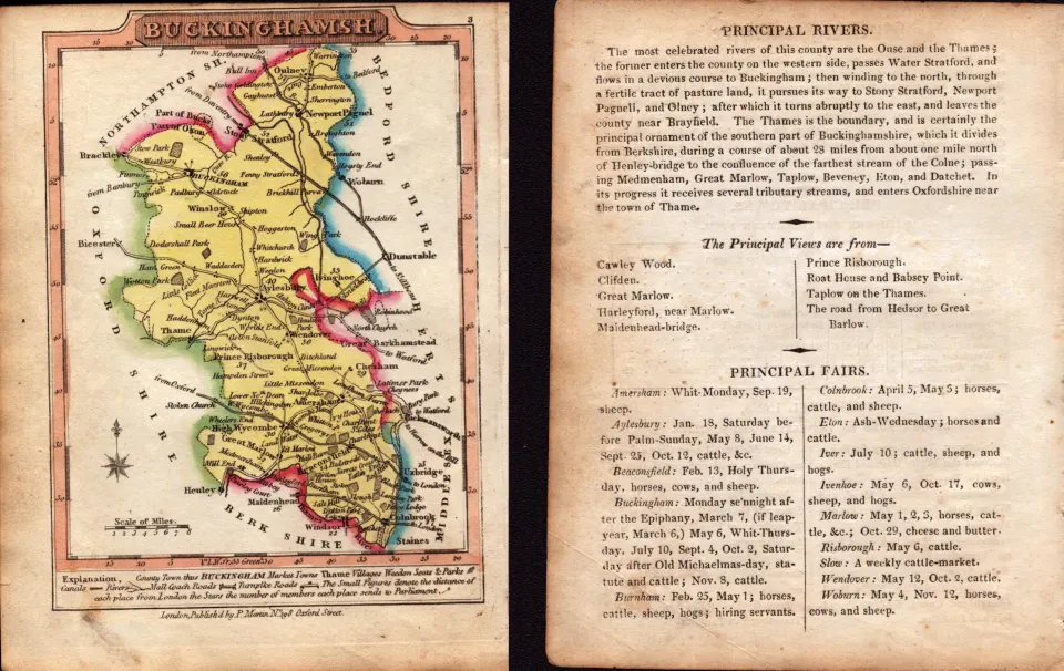 Buckinghamshire Engraved Hand Coloured George IV Map & Text.