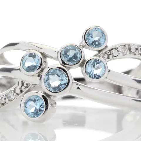 9ct White Gold Fancy Cluster Diamond And Blue Topaz Ring 0.06