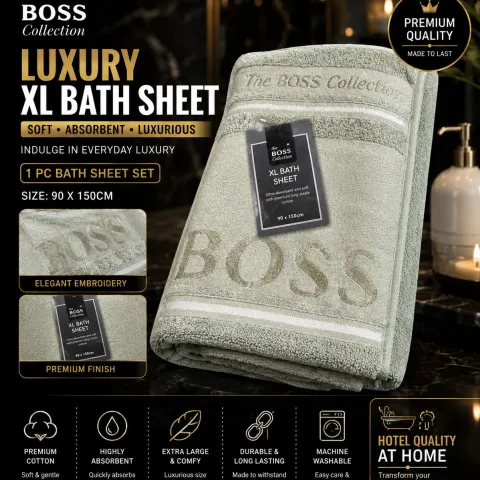 The BOSS Collection Sage Green XL Bath Sheet – 1 Piece Luxury Cotton 90 x 150cm