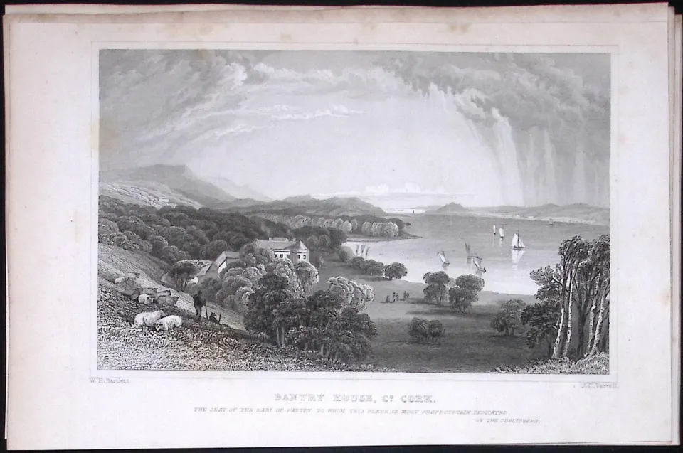 Cork View of Bantry Bay Ireland 194 Years Old Antique Steel Engraving-13