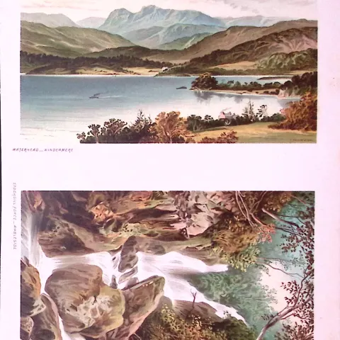 The Lakes Windermere & Stockgill at Ambleside Victorian Antique Double Print-13