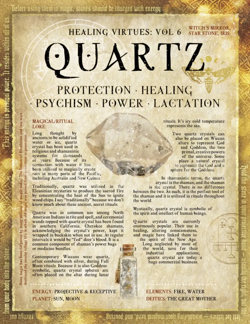 Crystals Gem Stone "Quartz" Healing Virtues Designed Information Metal Wall Art