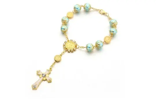 10 x Blue Gold Rosary Beads Bracelet
