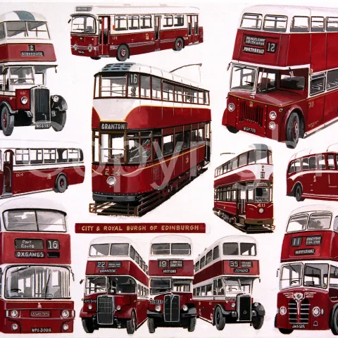 City and Royal Burgh of Edinburgh Bus Montage Large Metal Wall Art.