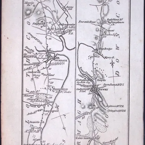 Ireland 245 Years -Old Antique Road Map Drogheda Dundalk, Newry, 4