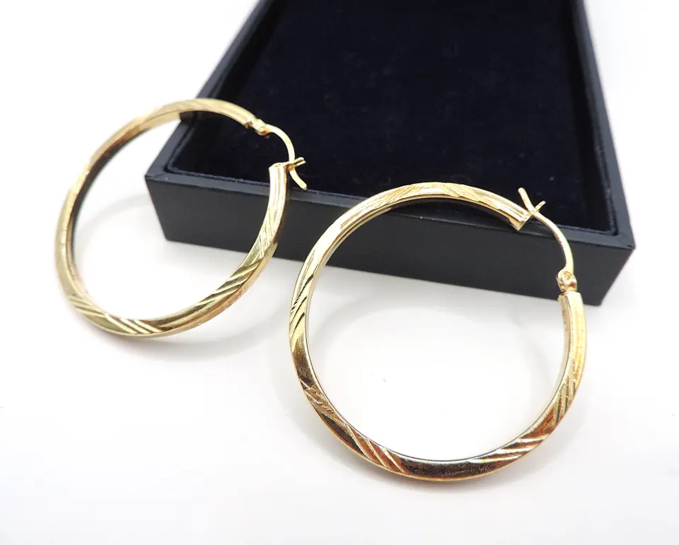  Gold On Sterling Silver Hoop Earrings New With Gift Pouch