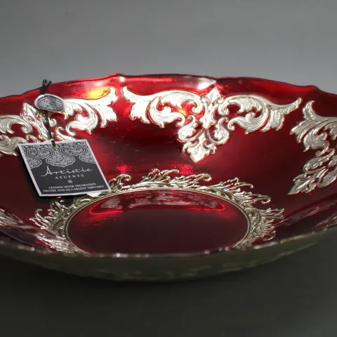 Large Handmade Silvered Ruby Glass Bowl