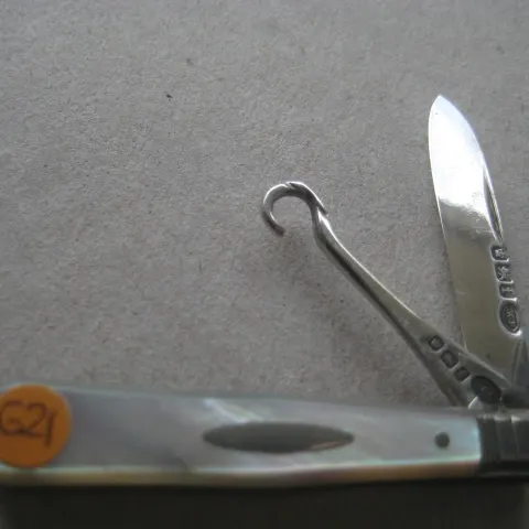 Victorian Mother of Pearl Hafted Twin Silver Bladed Folding Fruit Knife