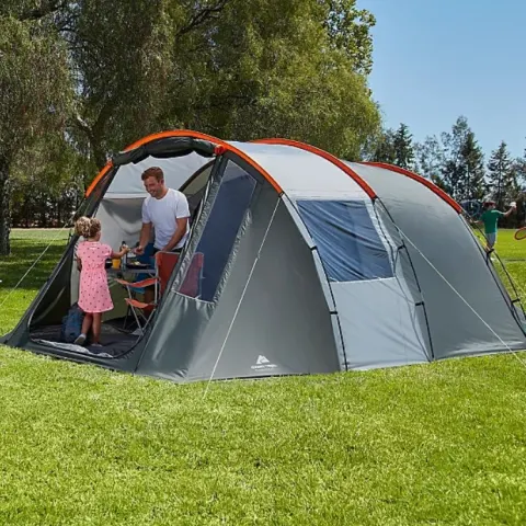(37/7B) RRP £99. Ozark Trail 6 Person Tunnel Tent Orange And Grey. Hydrostatic head rating of 2000m