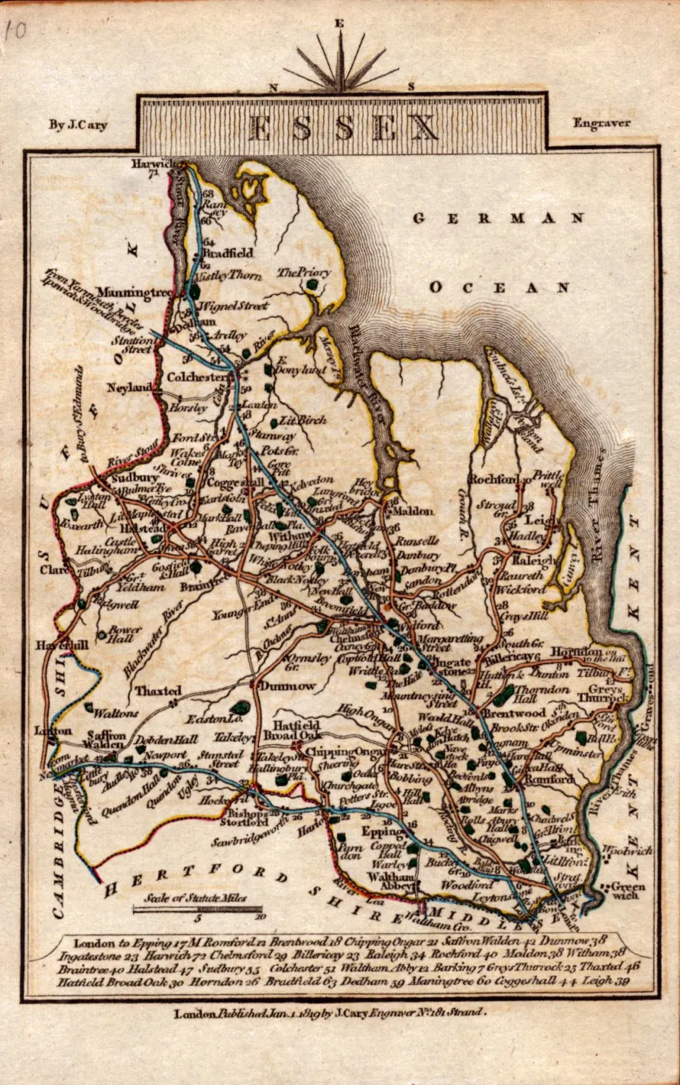Essex John Cary’s 1792 Antique George III Coloured Engraved Map.