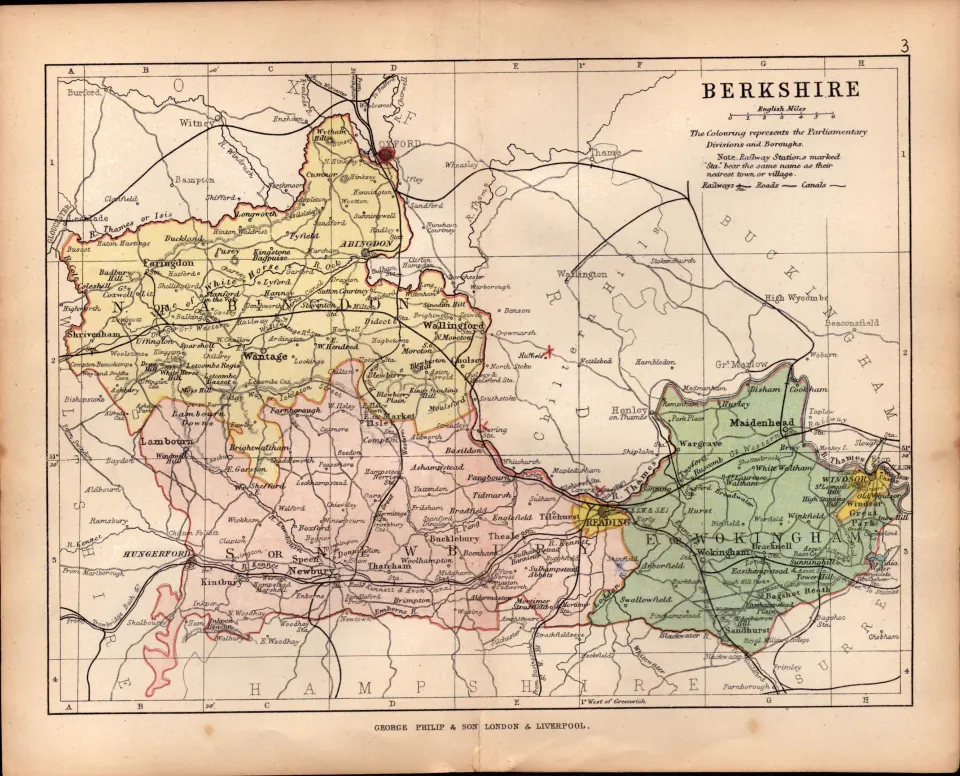 County Of Berkshire 1895 Antique Queen  Victoria Coloured Map.