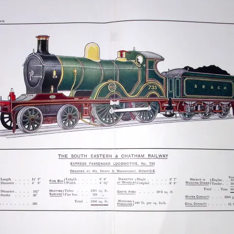 South Eastern & Chatham Railway Coloured Antique Book Plate.