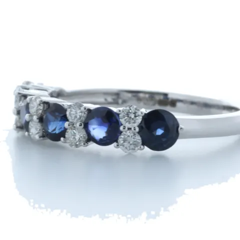 9ct White Gold Claw Set Semi Eternity Diamond and Sapphire Ring (S1.31) 0.31 Carats