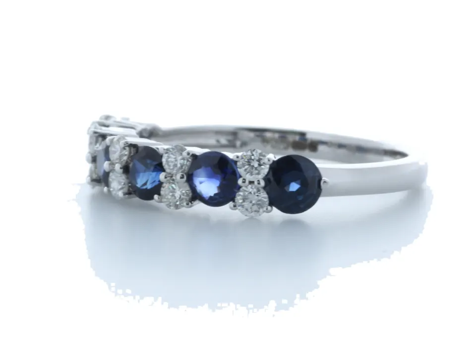 9ct White Gold Claw Set Semi Eternity Diamond and Sapphire Ring (S1.31) 0.31 Carats