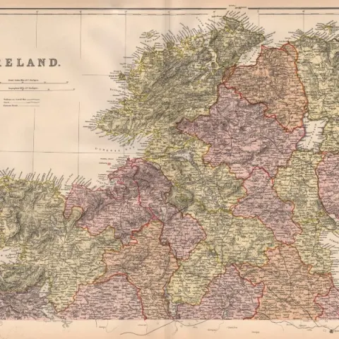 North of Ireland  Ulster Counties & Railways Victorian 1882 Blackie Map.