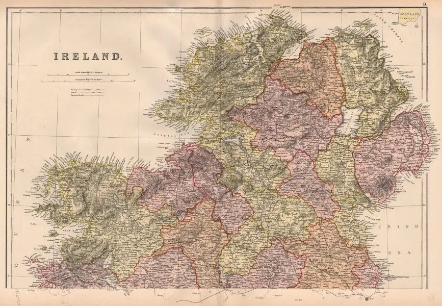 North of Ireland  Ulster Counties & Railways Victorian 1882 Blackie Map.