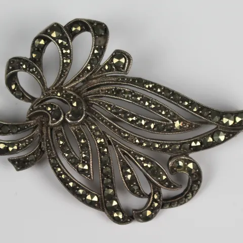 Vintage Continental Silver and Marcasite Brooch – Bow Form